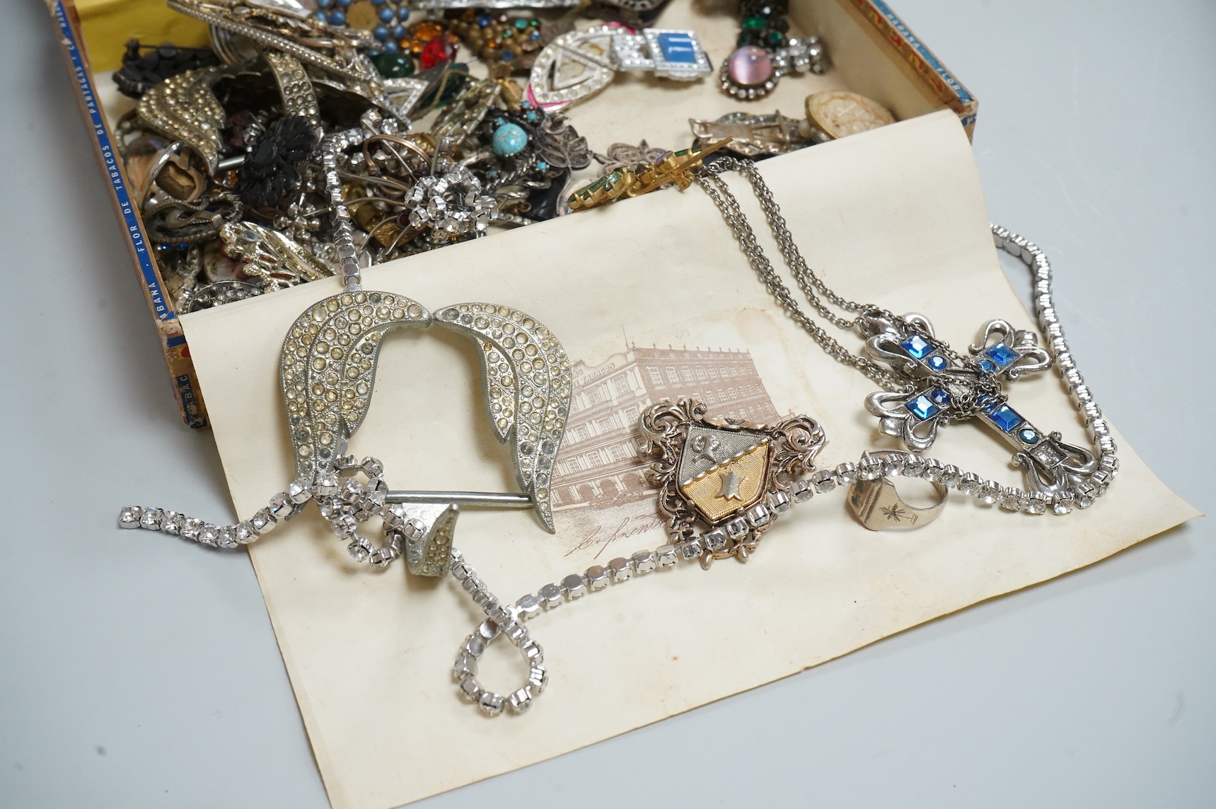 A group of assorted costume jewellery, glass beads etc.